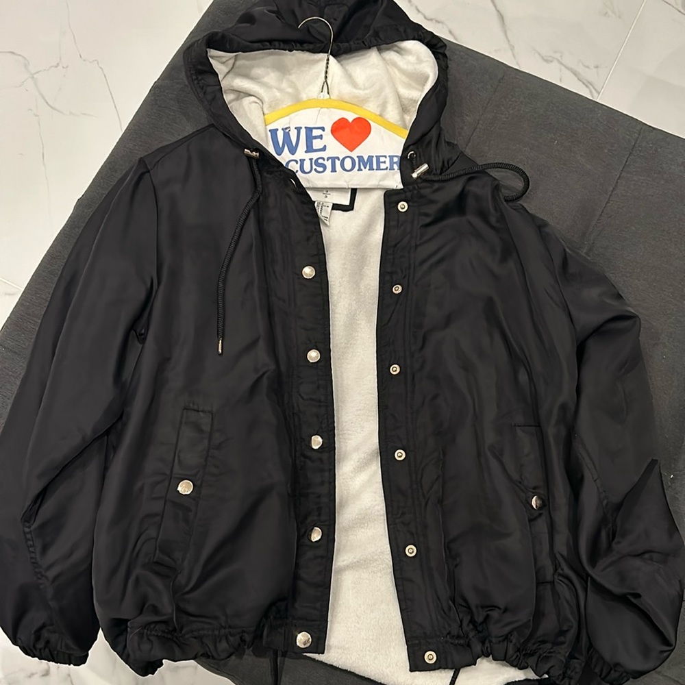 Black hooded bomber jacket from Forever 21